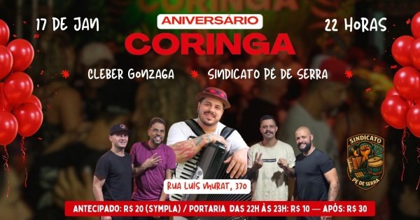 Imagem do evento Aniversário 3 Anos Coringa 17/01 com Cleber Gonzaga e Sindicato Pé de Serra