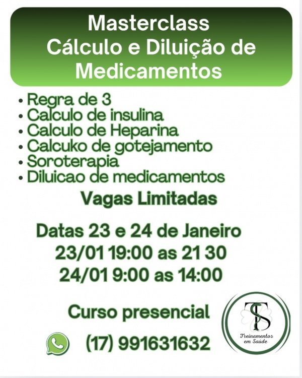 Imagem do evento Masterclass calculo e Diluição de medicamentos
