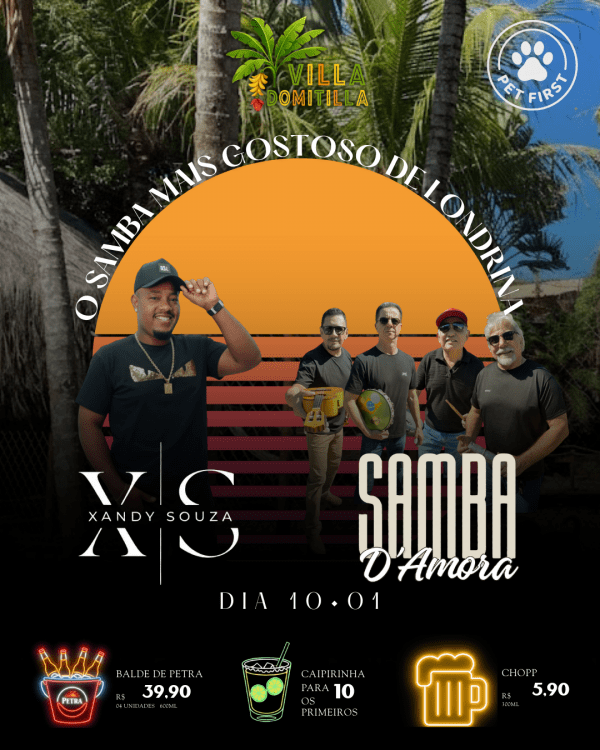 Imagem do evento SÁBADO É DIA DE SAMBA & PAGODE EM DOBRO!  XANDY SOUZA E SAMBA D´AMORA