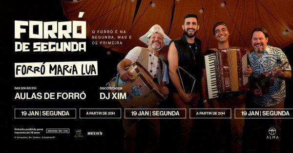 Imagem do evento FORRÓ DE SEGUNDA NO ALMA CAMPINAS | 19.01