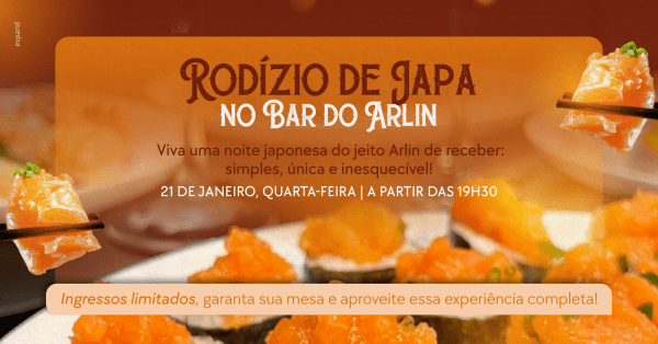 Imagem do evento Rodizio Sushi (21/01) - Bar do Arlin