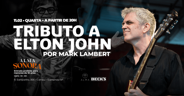 Imagem do evento TRIBUTO A ELTON JOHN POR MARK LAMBERT NO ALMA CAMPINAS | 11.02