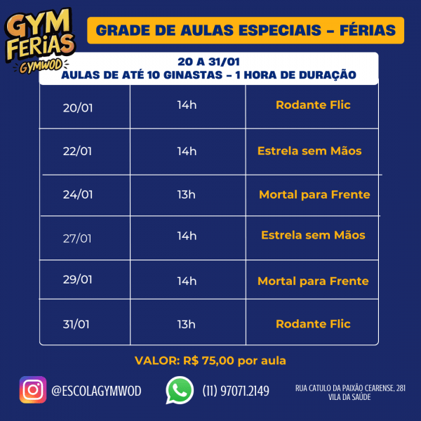 Imagem do evento Aulas Especiais de Férias - Gymwod