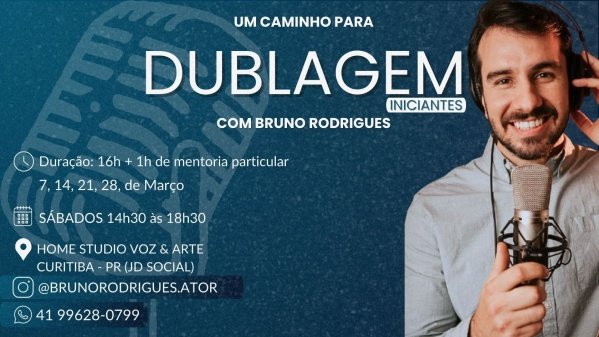 Imagem do evento UM CAMINHO PARA DUBLAGEM - PRESENCIAL (SÁBADOS - MARÇO)