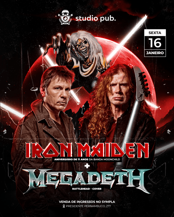 Imagem do evento IRON MAIDEN + MEGADETH COVER | Aniversário de 11 Anos da Moonchild @StudioPub 16/01