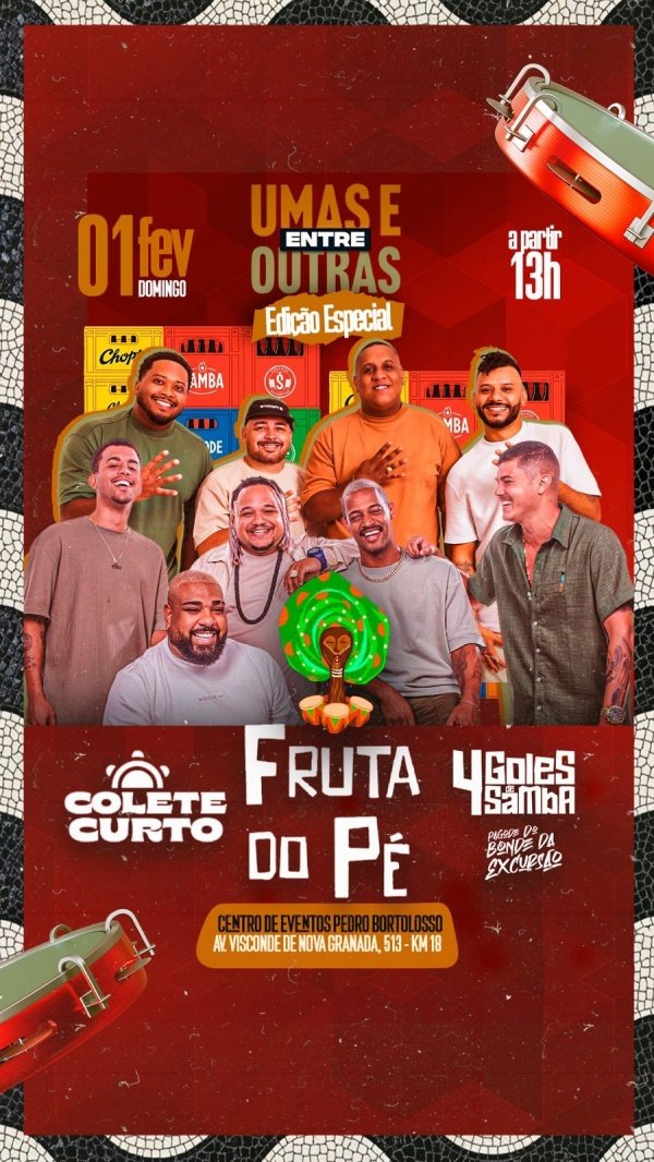 Imagem do evento Entre Umas e Outras - Colete Curto, 4 Goles de Samba, Fruta do Pé e Bonde da Excursão
