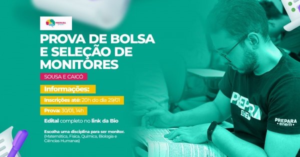 Imagem do evento PROVA DE BOLSA (E seleção de monitores) 2026 (SOUSA E CAICÓ)