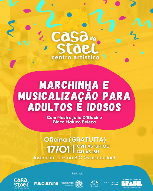 Imagem do evento OFICINA: Marchinha e Musicalização para Adultos e Idosos (gratuita)