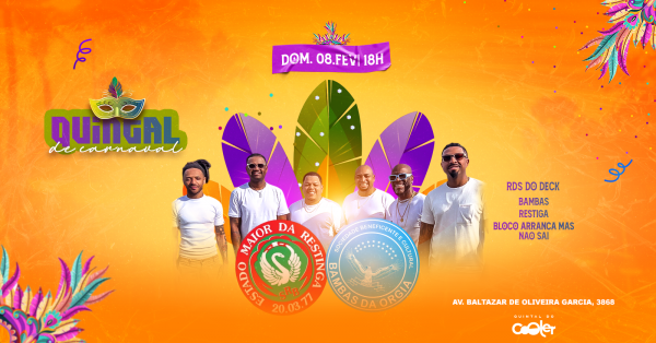 Imagem do evento QUINTAL DE CARNAVAL COM BAMBAS, RESTINGA, BLOCO ARRANCA MAS NÃO SAI E RDS DO DECK