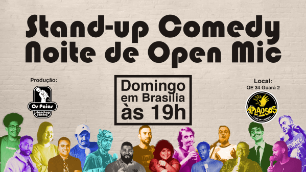 Imagem do evento Stand Up Aplausos: NOITE DE PIADAS COM SANTIAGO MELLO + 12 COMEDIANTES c/ microfone aberto 