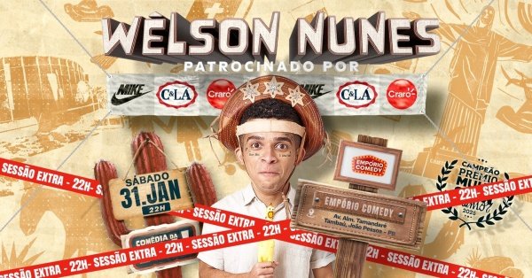 Imagem do evento WÊLSON NUNES - STAND UP COMEDY EM JOÃO PESSOA (SESSÃO EXTRA 22:00)