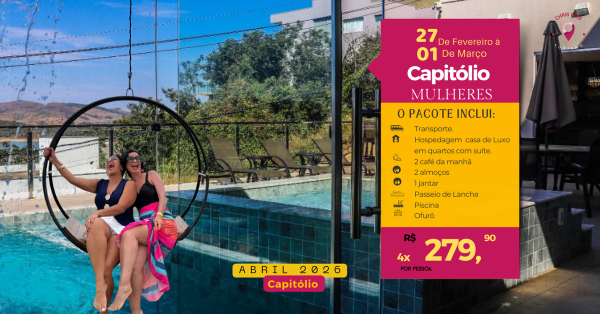 Imagem do evento Casa de Luxo em Capitólio- Entrada R$ 279,90 + 3x  R$ 279,90 até dia 20/02