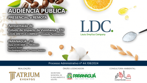 Imagem do evento AUDIÊNCIA PÚBLICA - Apresentação do Estudo de Impacto de Vizinhança - EIV 27/01/2026 Atrium Eventos