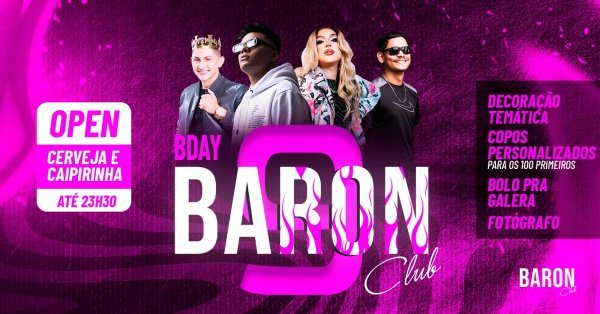 Imagem do evento BDAY BARON CLUB 9 ANOS