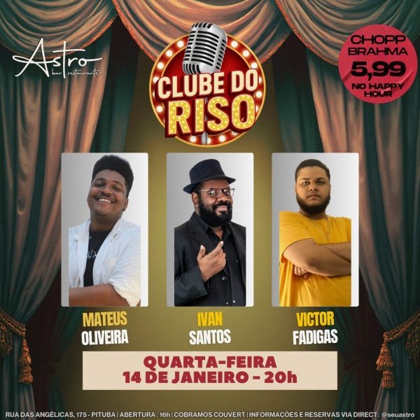 Imagem do evento ASTRO BAR APRESENTA - CLUBE DO RISO - STAND UP COMEDY EM SALVADOR