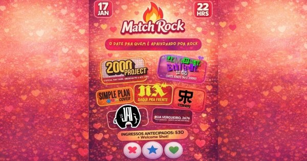 Imagem do evento Match Rock - Shows 2000Projetc + Lemonade Purple + Simple Plan Cover + NXZero Cover Oficial + Corra