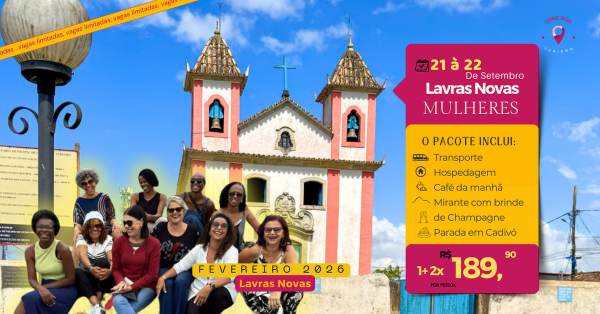 Imagem do evento Lavras Novas Hospedagem, entrada  R$189,90 + 2 x de R$ 189,90