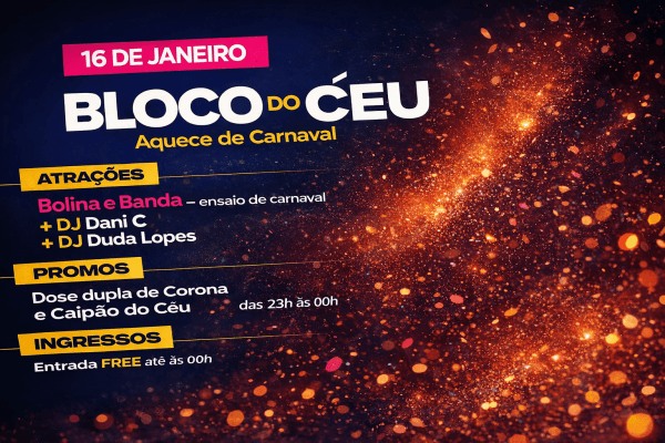 Imagem do evento BLOCO DO CÉU - AQUECE DE CARNAVAL | 16/01