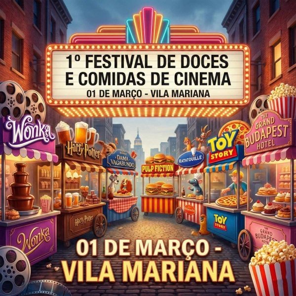 Imagem do evento 1º Festival de Doces e Comidas de Cinema do Brasil  - 01 DE MARÇO - DOMINGO