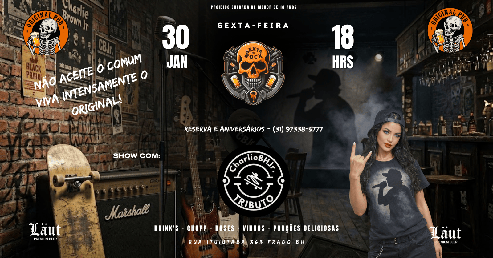 SEXTA DO ROCK COM CHARLIE BH JR-ORIGINAL PUB - Belo Horizonte, MG