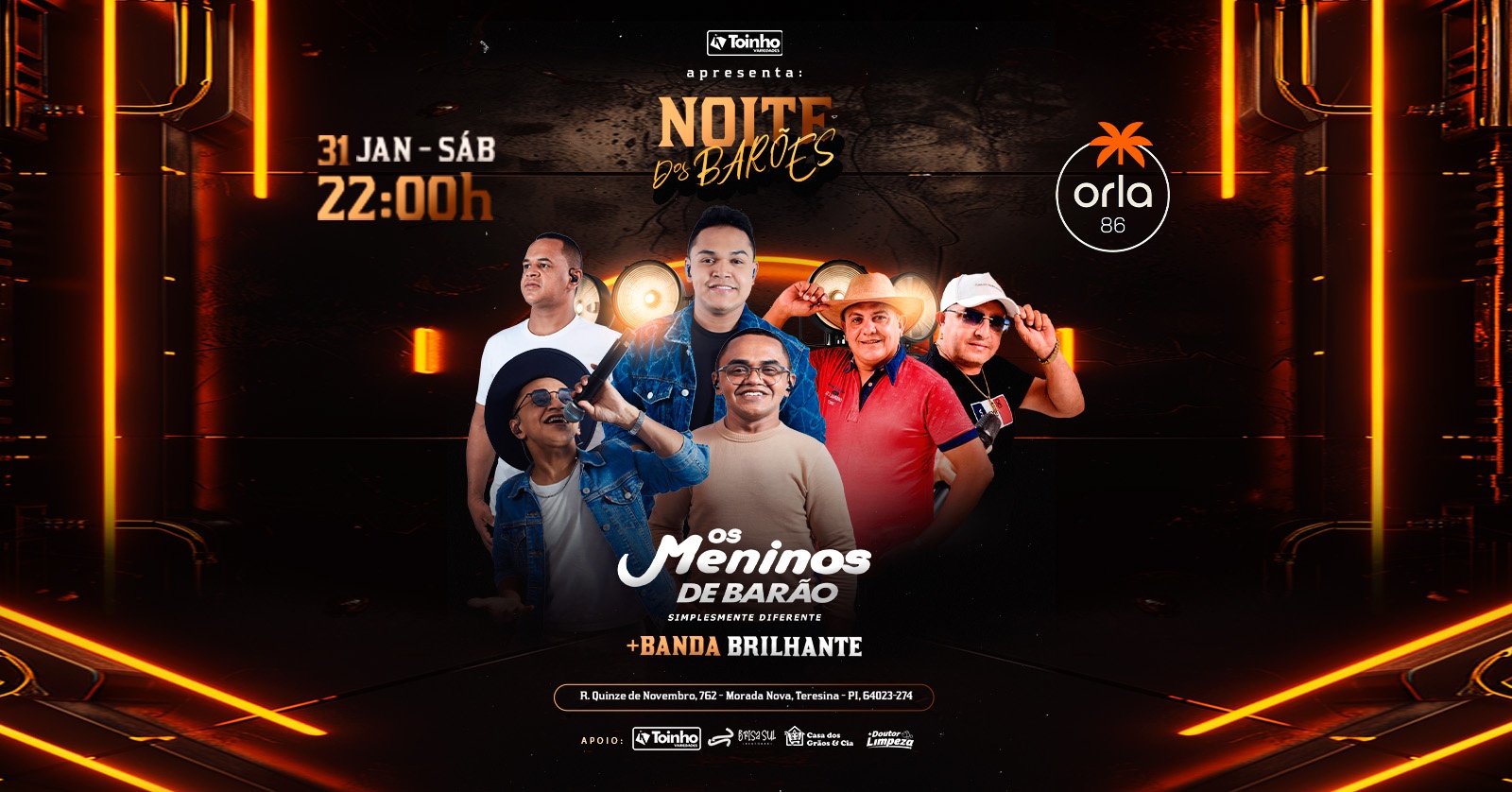 Noite dos Barões  Os Meninos de Barão + Banda Brilhante no Orla 86 - Teresina, PI