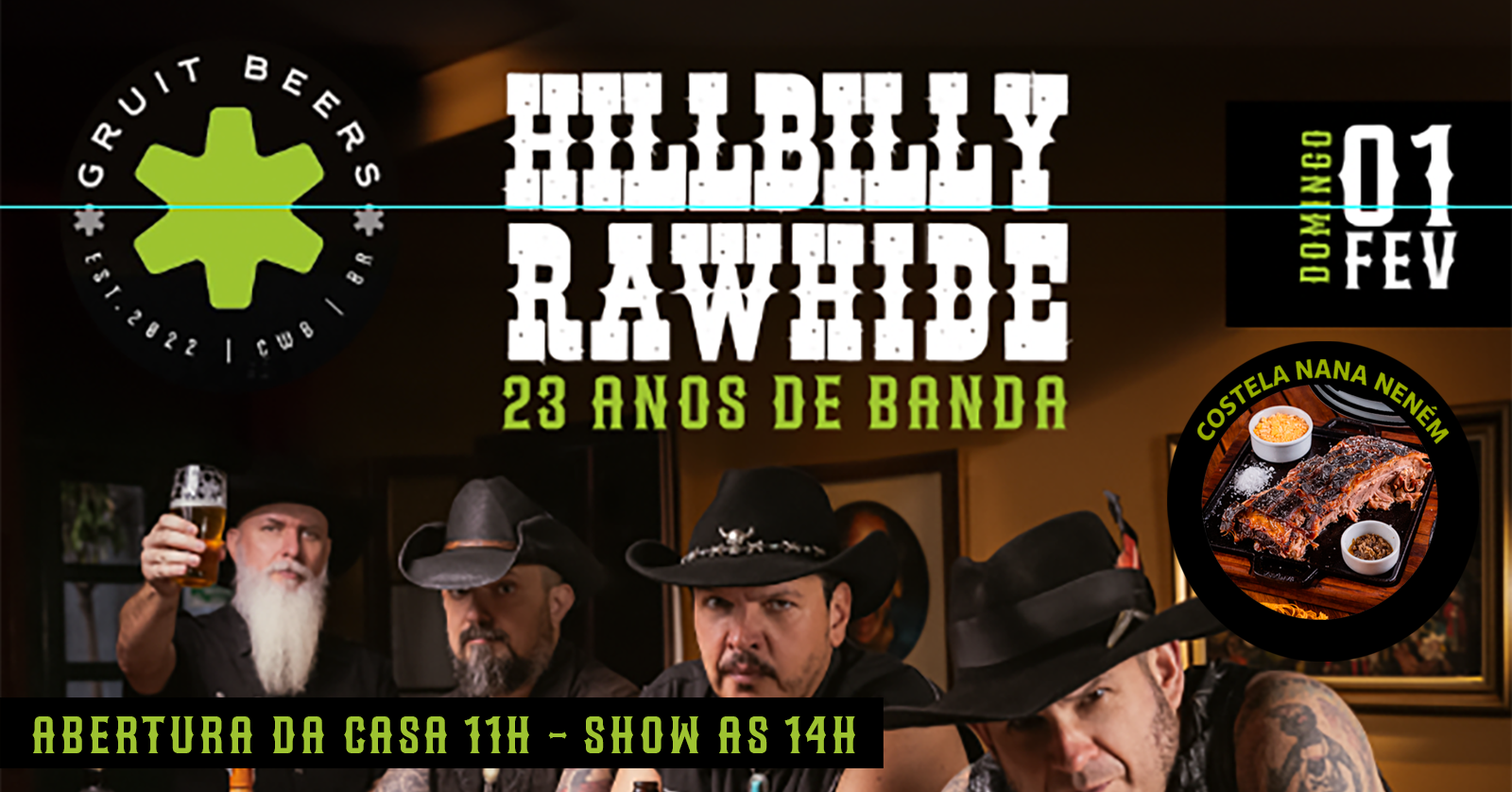 Hillbilly Rawhide no Gruit Beers Pub! Domingão no almoço 01/02