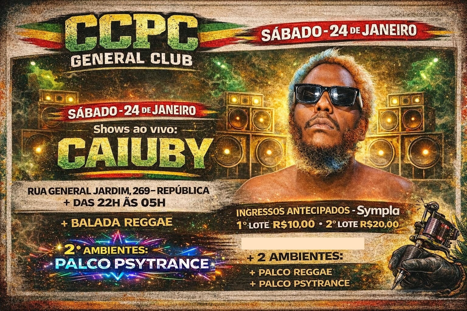 CCPC SABADO 24/1 CAIUBY ao VIVO na SOUND + REGGAE + PSYTRANCE - Das 22h até as 5h! - São Paulo, SP