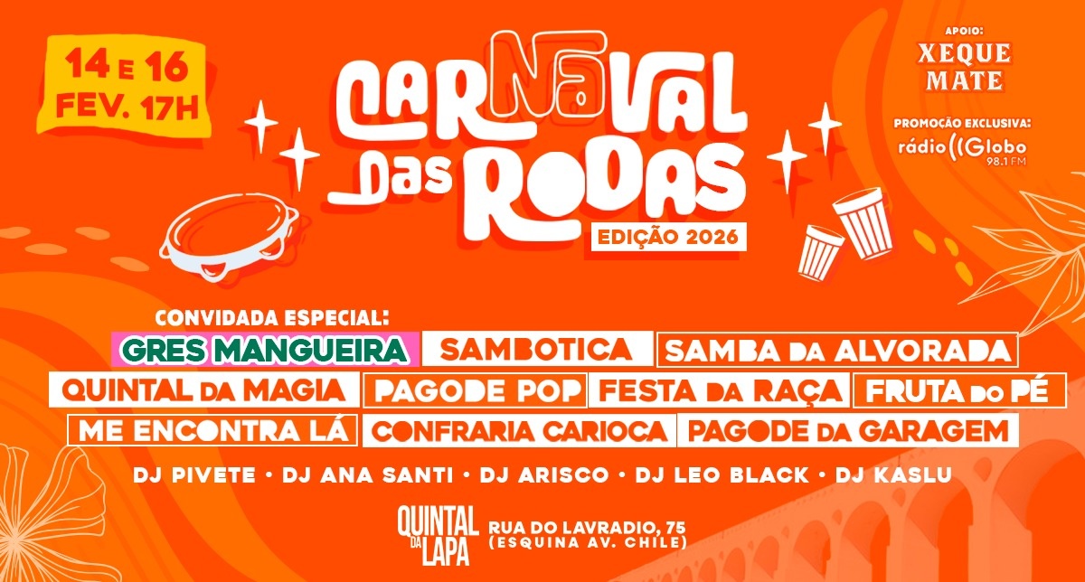 CARNAVAL DAS RODAS 26 - Lapa RJ - GRES Mangueira + 9 Rodas de Samba! A Experiência do Samba Carioca! - Rio de Janeiro, RJ
