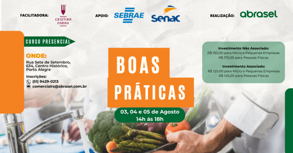 Imagem do evento ABRASEL | BOAS PRÁTICAS EM COMÉRCIO DE ALIMENTOS - 03/08 À 05/08