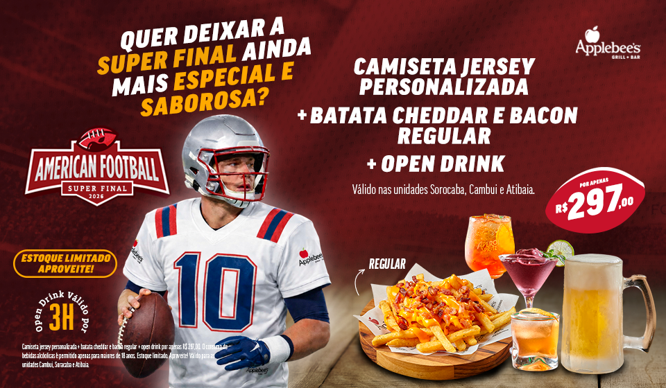 Applebee's Big Game Watch Party: Telões + DJ + Open Chopp & Drinks + Jersey Exclusiva - Sorocaba, SP