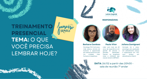 Imagem do evento TREINAMENTO PRESENCIAL -  Janeiro Branco - O que você precisa lembrar hoje?