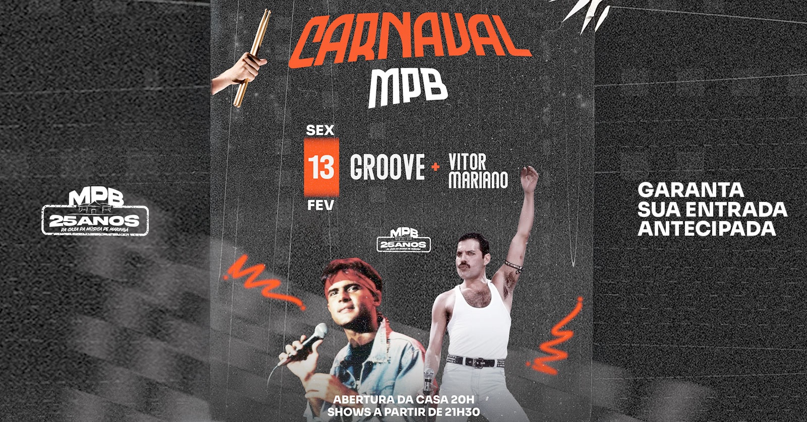 Image for the event: SEXTA DE CARNAVAL - NOITE POP ROCK com Banda GROOVE  + Vitor Mariano (abertura)