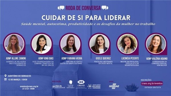 Imagem do evento DIA DAS MULHERES CRA-ES: Cuidar de Si Para Liderar