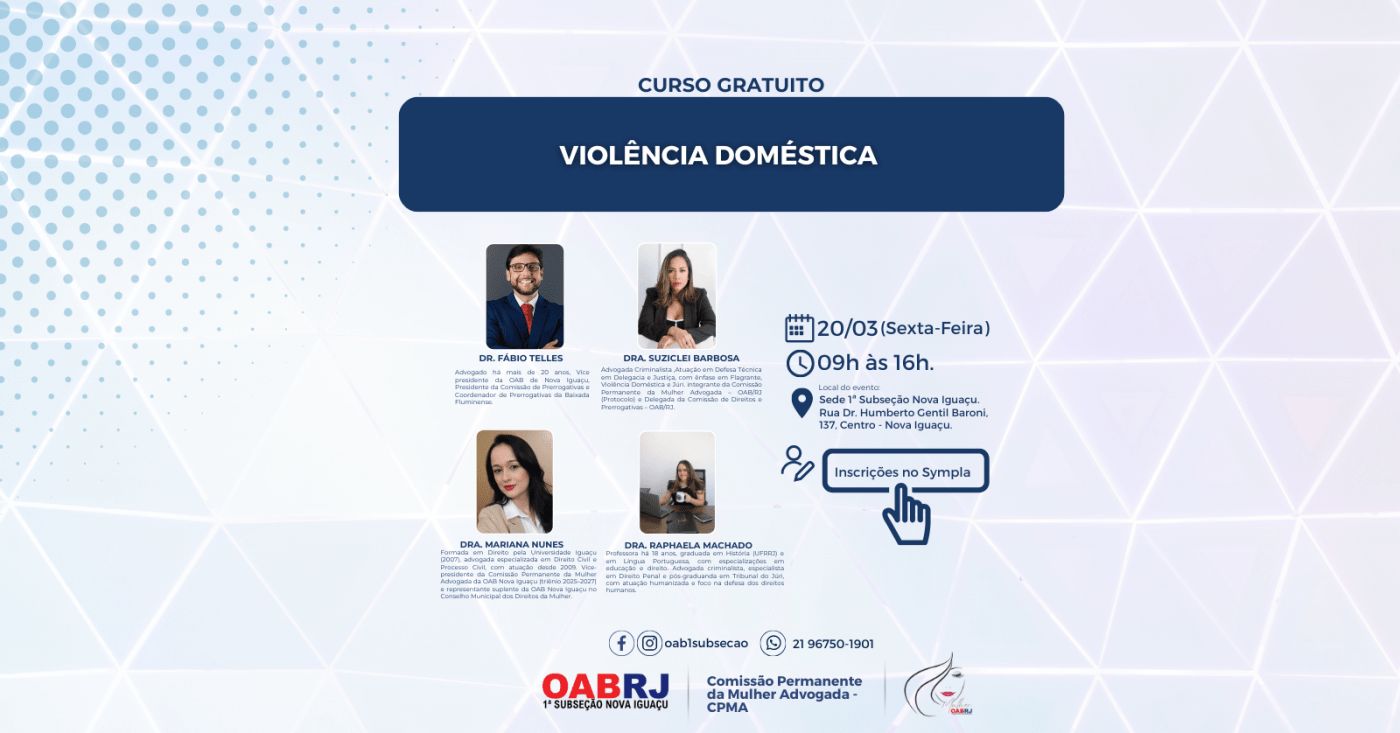 CURSO GRATUITO | VIOLÊNCIA DOMÉSTICA - 20/03