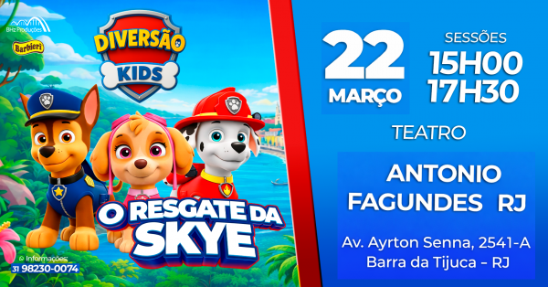 DIVERSÃO KIDS * O RESGATE DA SKYE AO VIVO 29 DE MARÇO