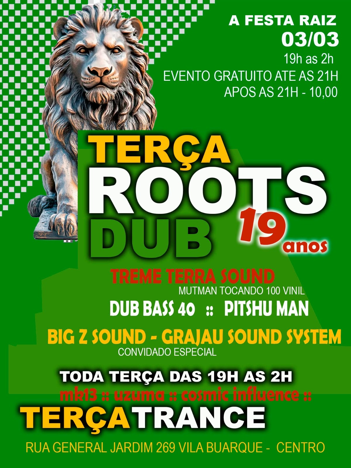 Capa do evento: CCPC TERÇA  10/03 REGGAE ROOTS DUB E PSYTRANCE