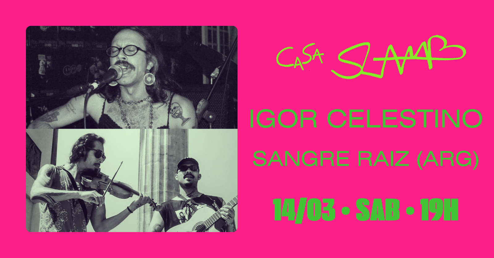 Capa do evento: SLAMB aO ViVo: Igor Celestino + Sangre Raiz (ARG)