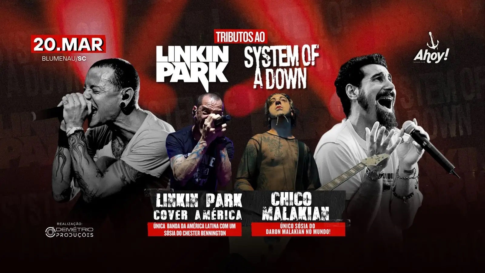 [RESERVAS DE MESA] TRIBUTO A LINKIN PARK E SOAD EM BLUMENAU no Ahoy! - Blumenau, SC