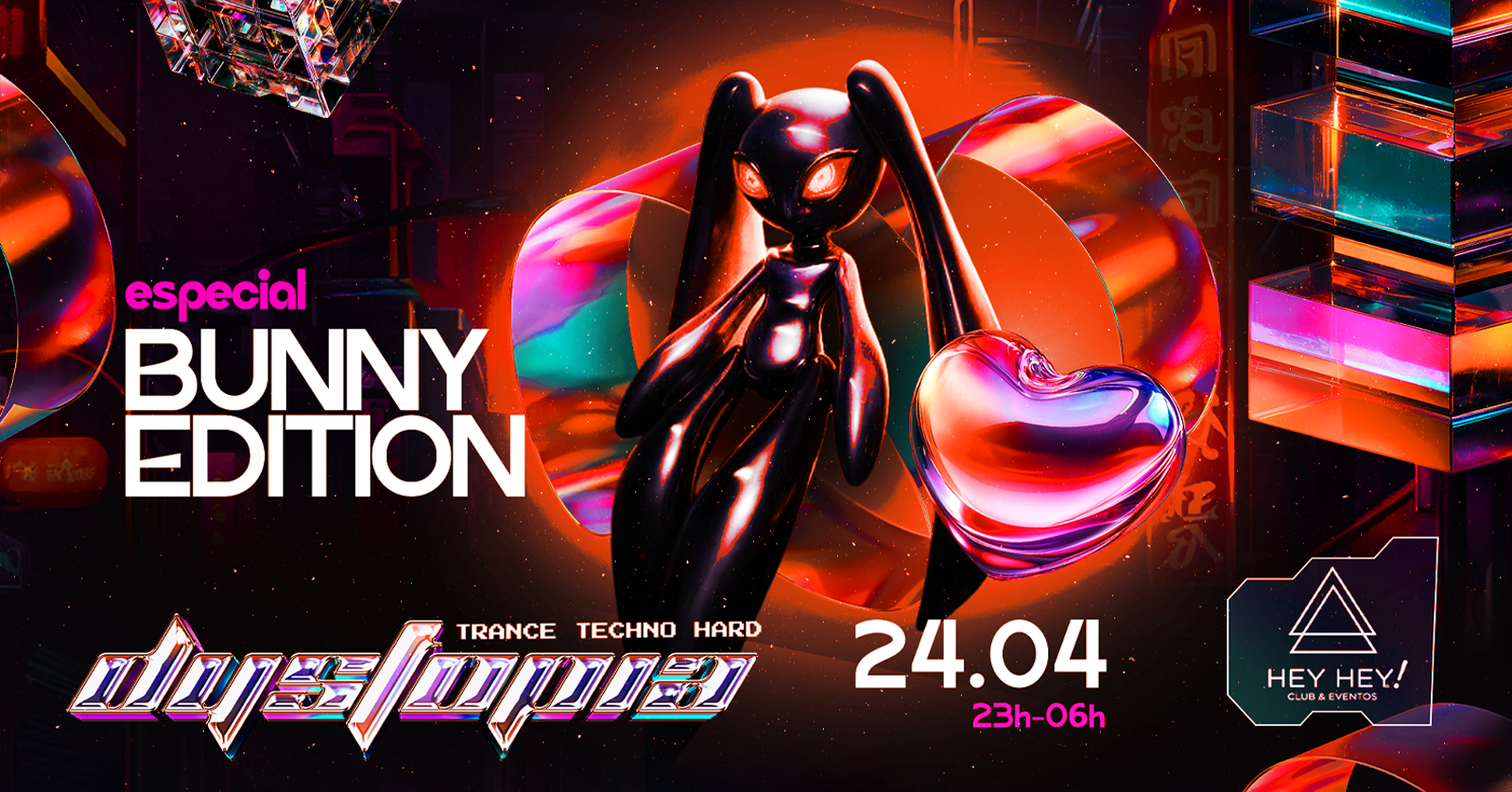 Capa do evento: Dystopia edição Bunny- TECHNO, HARD E TRANCE 24/04