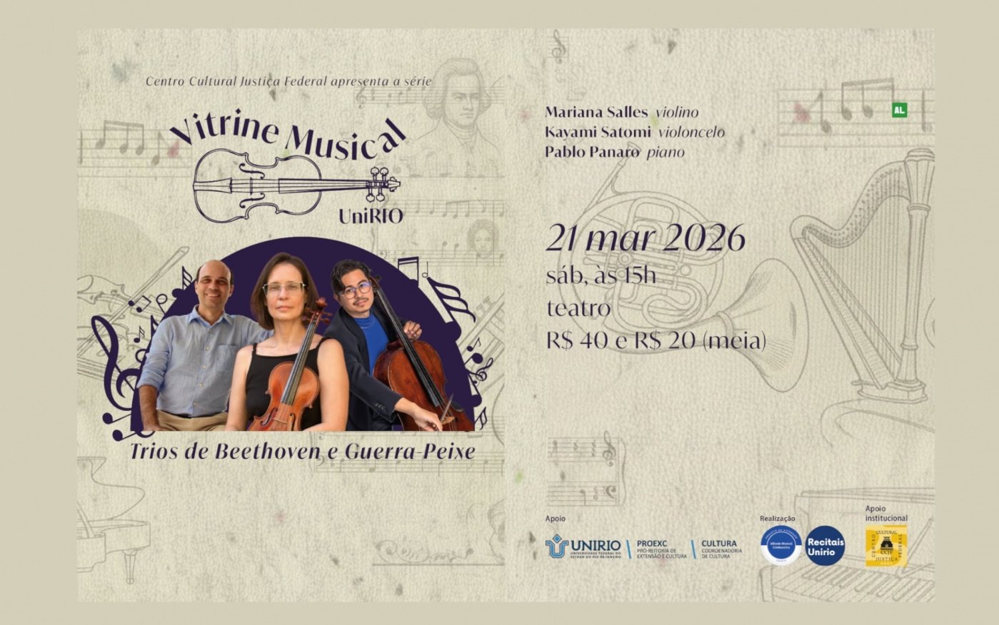 Vitrine Musical Unirio e Recitais Unirio - Trio Violino, Violoncelo e Piano