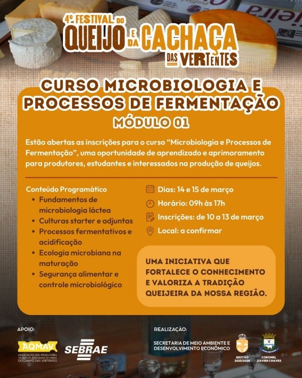 Imagem do evento 4º Festival do Queijo e da Cachaça - Curso Microbiologia e Processo de Fermentação - Módulo 01