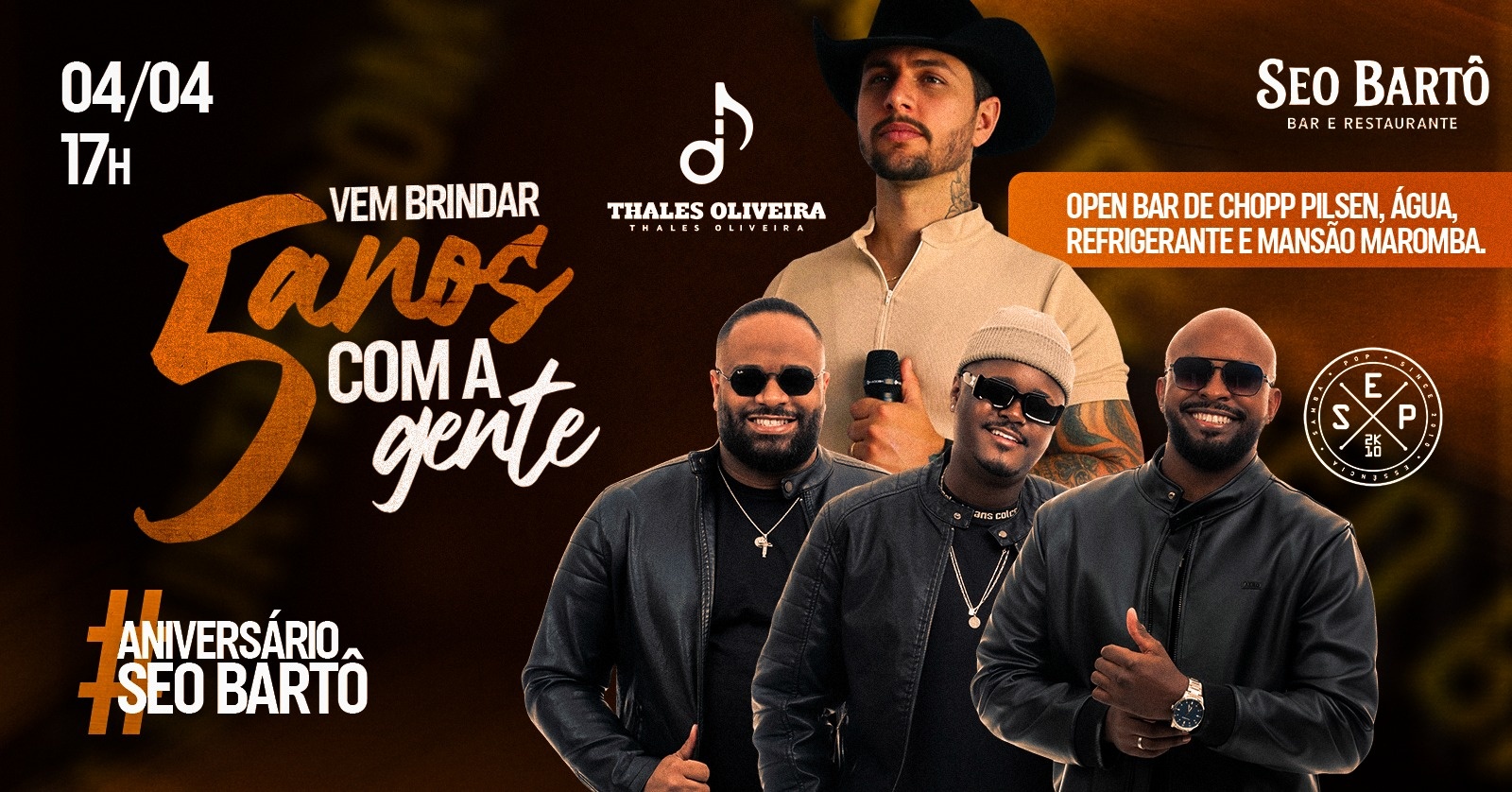 Sábado de Aleluia! Comemoração dos 5 anos de Seo Bartô com Grupo Essência e Thales Oliveira! - Campestre, MG