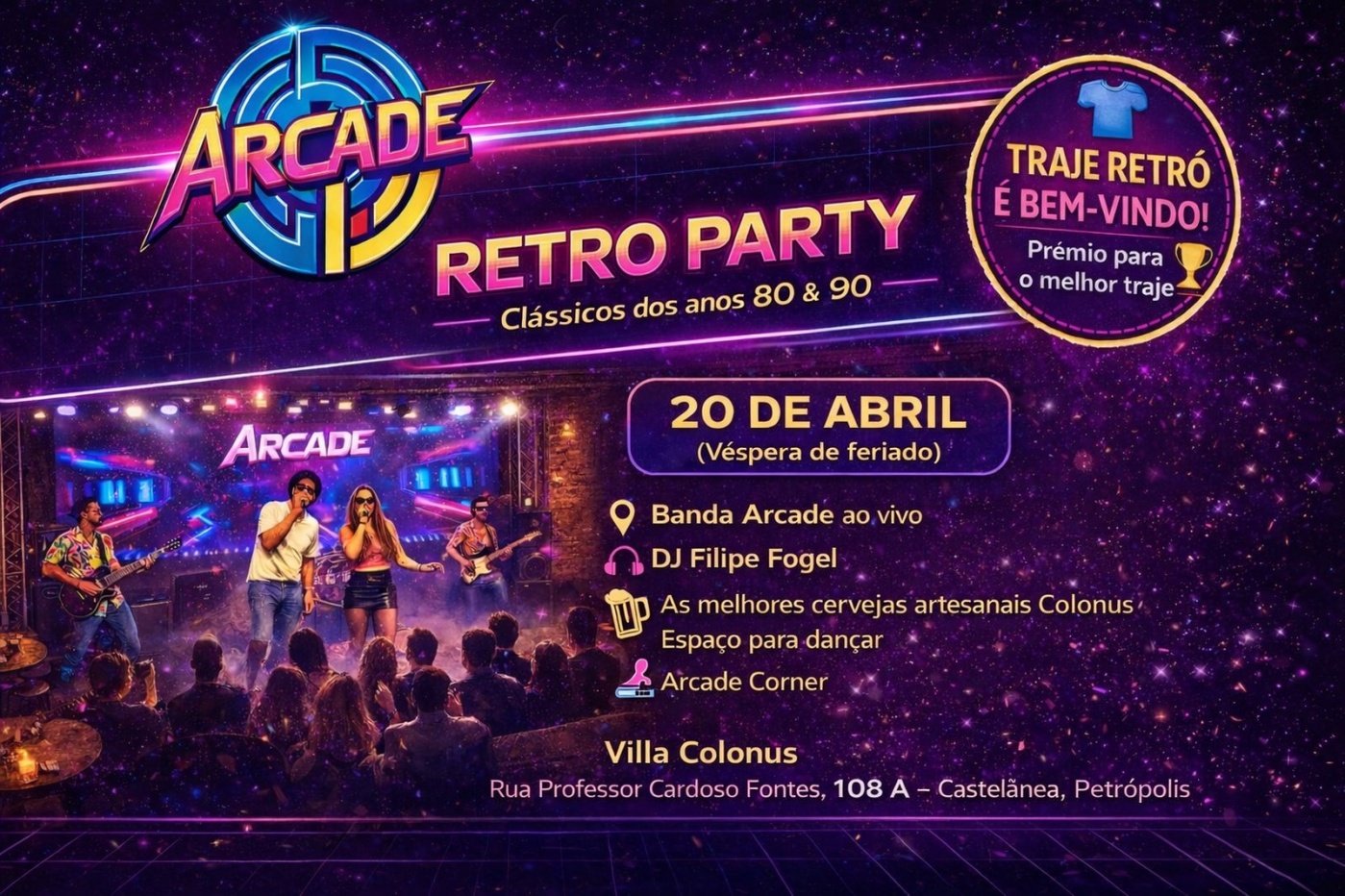 ARCADE RETRO PARTY | Clássicos dos Anos 80 & 90 | Banda Arcade + DJ Filipe Fogel