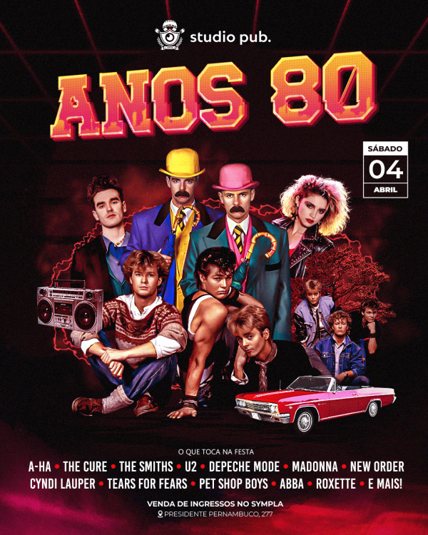 Imagem do evento ANOS 80 @StudioPub 04/04
