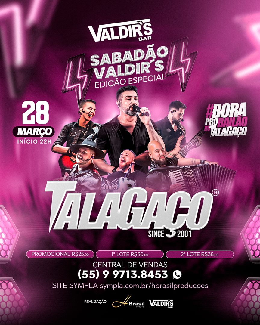 Talagaço a noite toda no Valdir's Bar sábado 28 de março - Santa Maria, RS