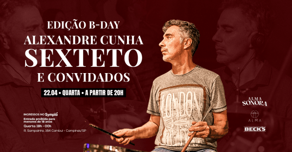 Imagem do evento ALEXANDRE CUNHA SEXTETO NO ALMA CAMPINAS | 22.04