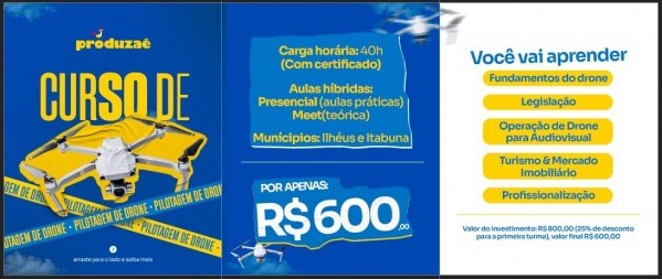 Imagem do evento Curso de Pilotagem de Drone  1ª Turma | Ilhéus e Itabuna
