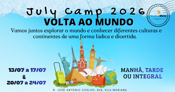 Imagem do evento [Escola Eleva São Paulo] - July Camp 2026 - Volta ao Mundo: Uma Aventura pelos Continentes!