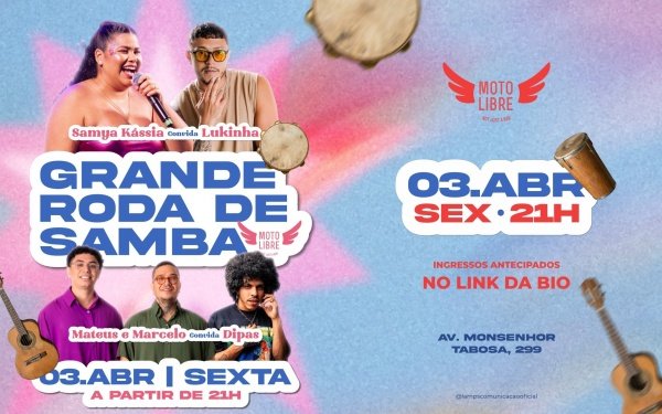 Imagem do evento Grande Roda de Samba ~ Mateus e Marcelo + Samya Kássia + Lukinha + Dipas