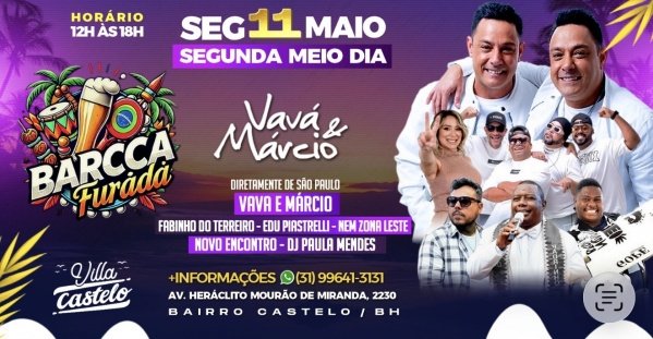 Imagem do evento 11/05 SAMBA BARCA FURADA COM VAVÁ E MÁRCIO E FABINHO DO TERREIRO